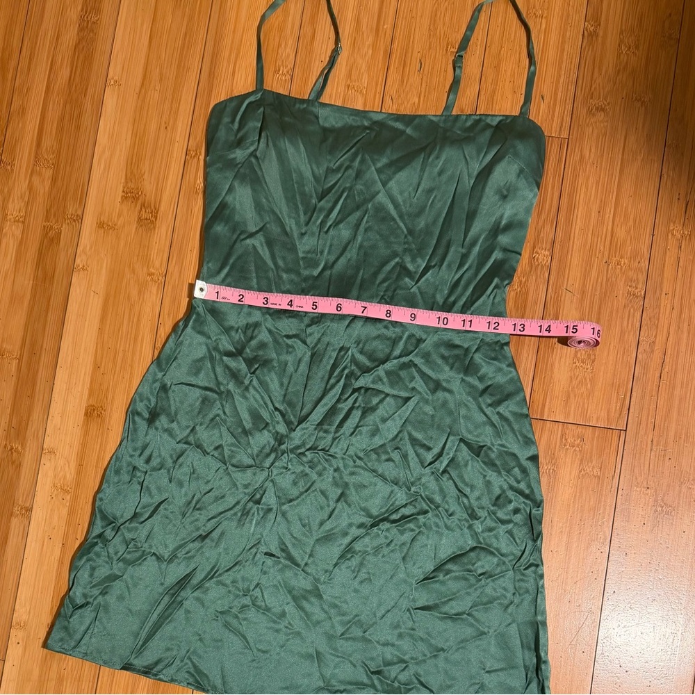 Reformation Kosta Silk Mini Dress Bottle Green Size 4 - Picture 11 of 16